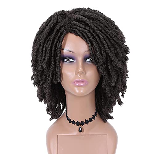 HANNE Brown Dreadlock Wigs for Black Women and Men Short Afro Twist Crochet Braiding Wig Faux Locs Curly Synthetic Full Wig (Brown)