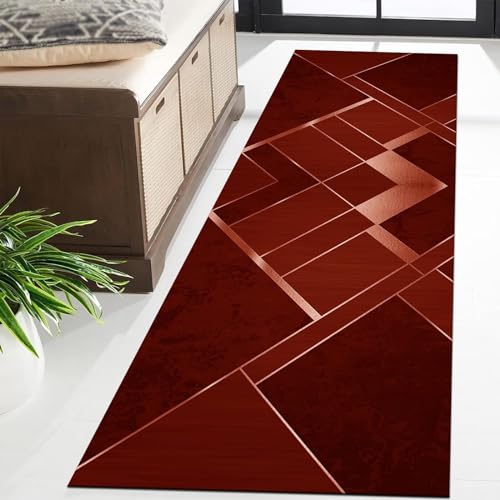 Tapis géométrique rouge et argenté moderne de 90 x 250 cm - 3