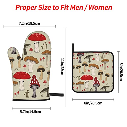 Amzy Mushrom Oven Mitts And Pot Holders Sets Of 4,Resistant Hot Pads With Polyester Non-Slip Bbq Gloves For Kitchen,Cooking,Baking,Grilling, One Size #TOP2
