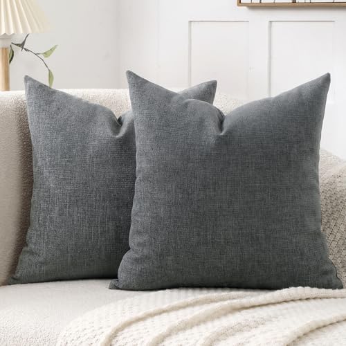 Jepeak Decorative Chenille Throw Pillow Covers, 24x24 Pack of 2 Dimgrey