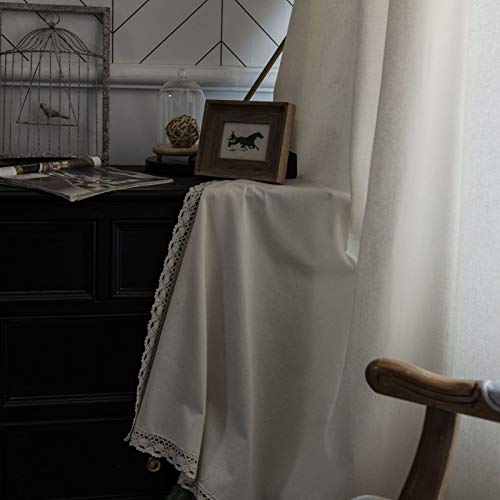 Cortina de algodón y lino blanco semi opaca con borde de encaje y borlas de 150x240cm 2