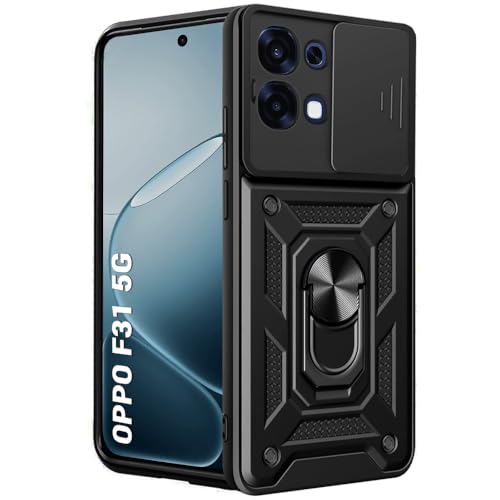 Image of TheGiftKart Tough Armor Bumper Back Cover Case for Oppo F31 5G | Sliding Camera Cover, Kickstand & Ring Holder | 360 Degree Protection Back Cover Case for Oppo F31 5G (PC & TPU, Black)