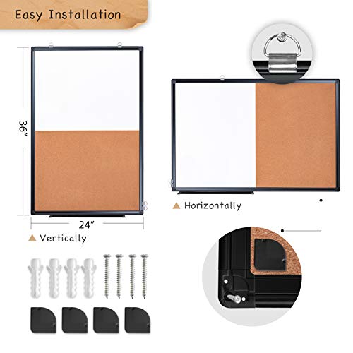 Combination Board, 36 X 24 Magnetic Whiteboard & Cork Board, Dry Erase Board Bulletin Combo Board For Home Office Classroom, 3' X 2' Wall Mounted Memo Message Board #TOP3