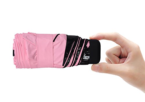 Hoke Ultra Mini and Light Umbrella. 5 Folding Compact Pocket Umbrella. Travel Anti-UV Parasol. 6.8'' Length. (Pink)