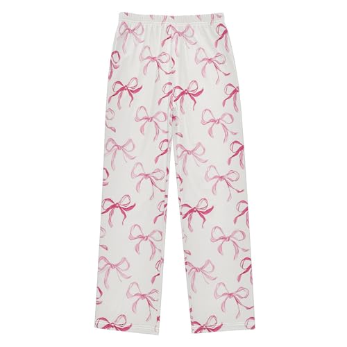 Pajama Bottoms, Ribbons Bows Pink Pajamas Pant Sleep Long Pants Lounge Wear Sleepwear Soft Pjs