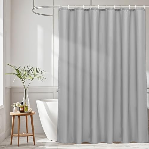 AooHome Extra Long Shower Curtain Liner, Fabric Shower Curtain with Hooks for Hotel, Water Repellent, 72 Width x 84 Height Inch, Light Grey