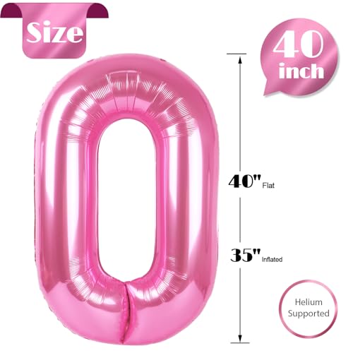 Image of Pink Number 0 Balloon 40 Inch, 0 Balloon Number for 10th 20th 30th 40th 50th 60th Birthday Decorations, Pink Party Supplies