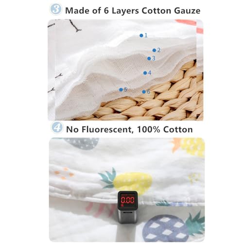 Image of Little Boo Muslin 6 Layer Cotton Face Towels for Newborn Baby Extra Soft Hankies Reusable Napkins for Infants Toddlers /Kids (Pack of 5) White Printed.