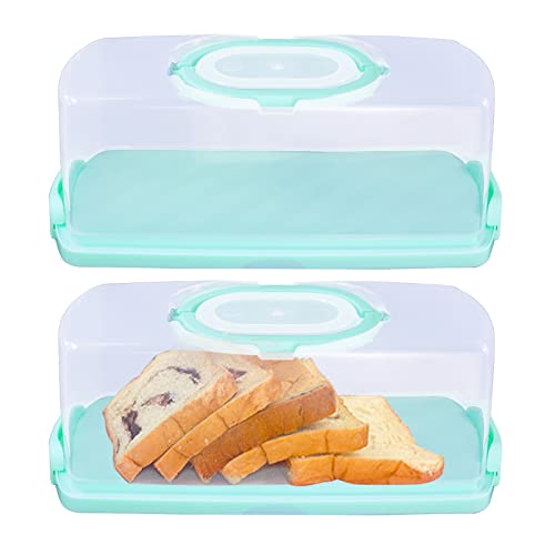 2Pcs Portable Bread Box With Handle Transparent Lid Loaf Cake Storage Carrier For Pastries, Donuts, Bread Rolls, Buns Or Baguettes (Lake Green) #TOP20