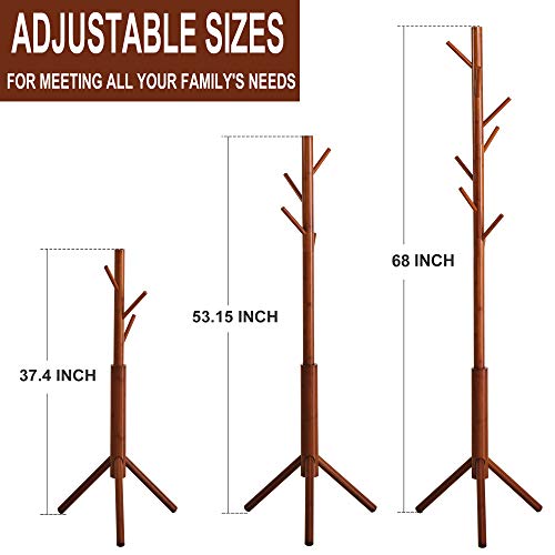 Filwh Premium Bamboo Coat Rack Tree With 8 Hooks, 3 Adjustable Sizes Free Standing Wooden Coat Rack, Super Easy Assembly Hallway, Entryway Coat Hanger Stand For Clothes Suits #TOP2