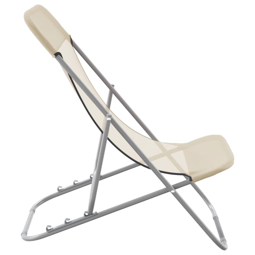 Krzesła plażowe, 2 szt. kremowa stal tekstylna i malowana proszkowo, składane, zestaw mebli ogrodowych, krzesła ogrodowe, leżaki, leżaki, krzesło kempingowe, trwałe, 3-stopniowa regulacja