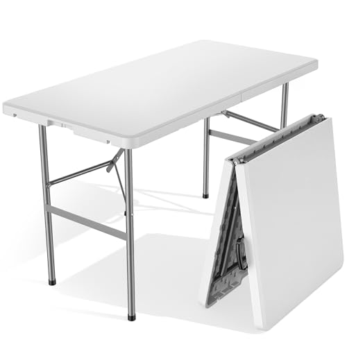 Sweetcrispy 4 FT Folding Picnic Table Easy to Fold and Store, Foldable Table for Camping Picnic...