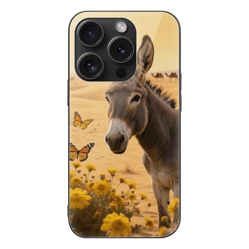 FodPand Donkey & Desert Phone Case iPhone 15�p �����K���X�n�[�h�t�H���ی�J�o�[ ���h�~ �ϏՌ� �~�j�}���X�g ���I�P�[�X �����p & �j���p �u���b�N