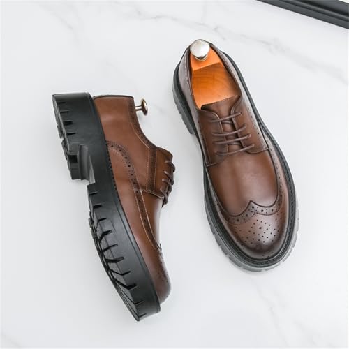Men's Patent Leather Lace Up Wingtip Brogue Chunky Platform Dress Oxfords Retro Round Toe Thick Lug Sole Non Slip Comfort Derby Shoes for Business Wedding Formal Events Church Office Parties2