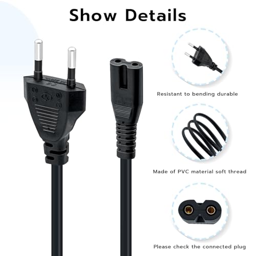 Mcbazel 1,5M EU Plug C7 Bipolar 2 Kabel zasilający do PS5 / PS4 / PS3 / Xbox Series X/S - Czarny