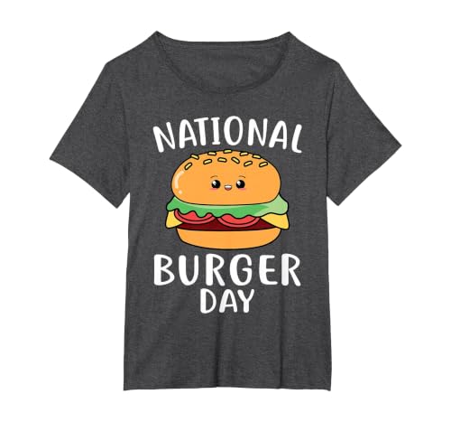National Burger Day Hamburger Cheeseburger T-Shirt, Women's Plus, Dark Heather Grey, 5X