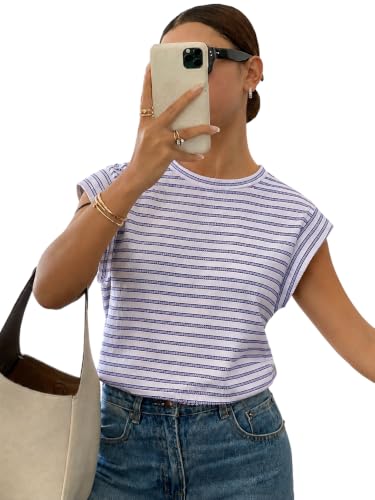 Image of Jawdrobe Women's Striped Western Top Round Neck Cap Sleeve T-Shirt for Women
