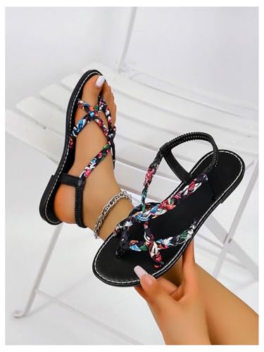 Image of Verdusa Women's Flat Sandals Strappy Dressy Ankle Strap Casual Summer Thong Sandals for Beach