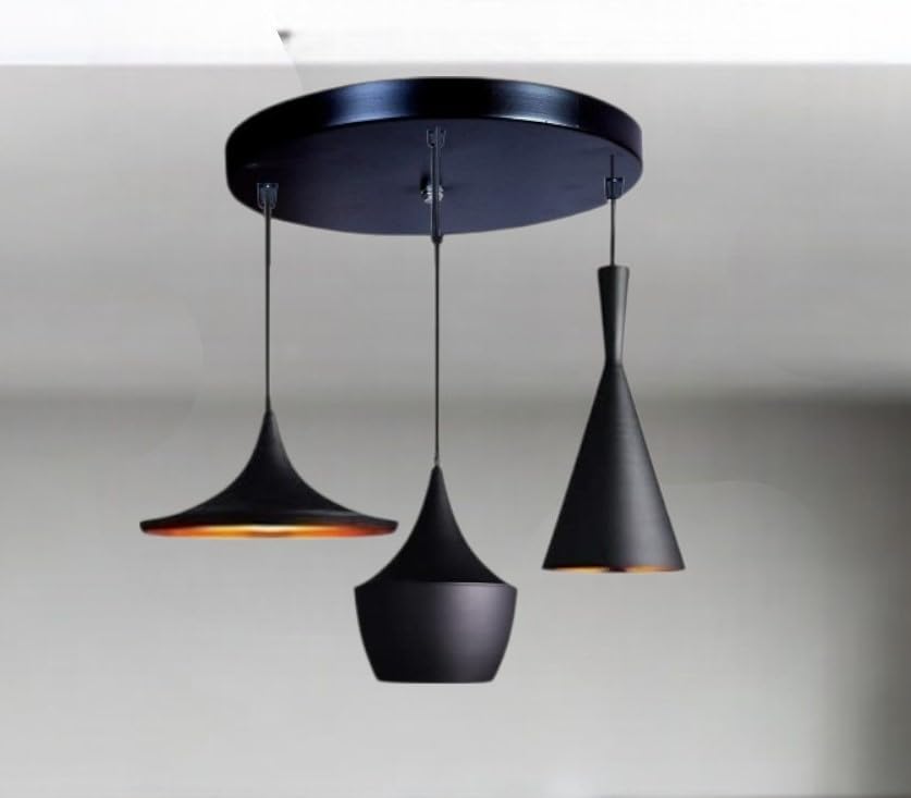 Image of GreyWings 3-in-1 Designer Black Aluminium Hanging Pendant Lights for Ceiling, Modern Indoor Hanging Lamp Set for Dining, Kitchen, Living Room, (Small) Cluster Set