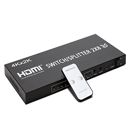 Ranipobo Répartiteur HDMI 2 entrée 8 sorties Ultra HD 1080P 3D Distributeur 4 K x 2 K commutateur avec télécommande IR pour HDTV PC Projecteur SKY Box PS4 avec adaptateur prise