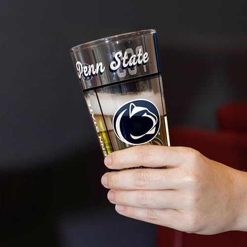 Image of Logo Brands NCAA oz Stained Glass Pint Glass - 3D Embossed Logo & Bold Team Colors - Durable Sports Fan Beer Glass for Home, Bar & Tailgates