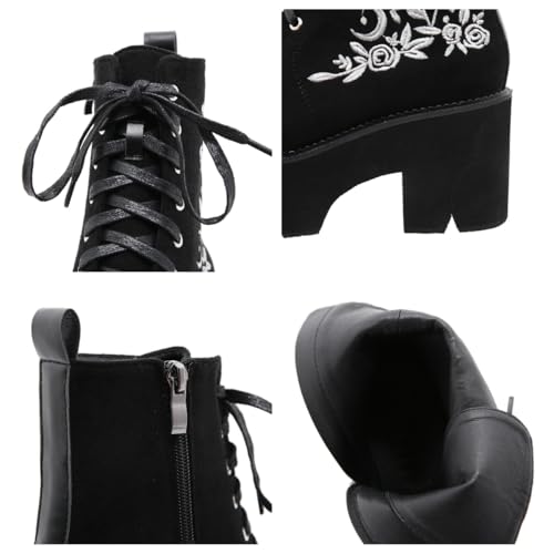 Women's Chain Platform Boots Lace Up Combat Boots Punk Short Booties Lace Up & Zipper Chunky Heel Combat Ankle Booties3