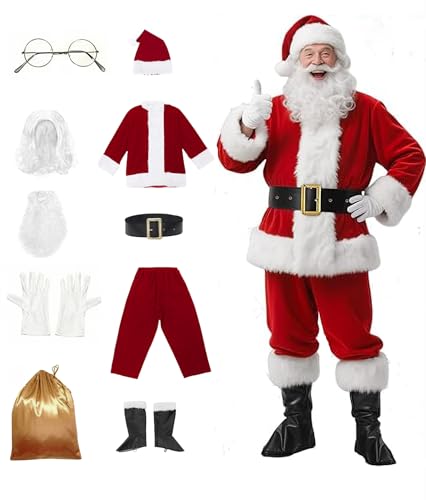 EOZY 10pcs Disfraz de Santa para adultos   Ropa roja completa para la fiesta de Navidad