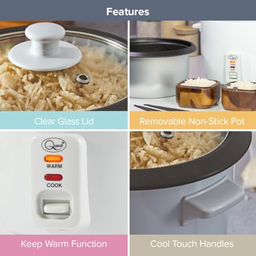 Quest 1.8 Litre Rice Cooker/Up To 9 Servings/Food Warmer Function/Non-Stick Inner Pot/Clear Viewing Lid/With Spoon & Measuring Cup / 700W (35550) - Image 5