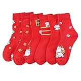 Faunayo 6 Pairs Chinese New Year of the Snake 2025 Chinese Zodiac Socks, Chinese Natal Year Red Fortune Cat Cotton Sock Set