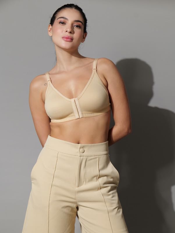 Image of BODYSIZE Cotton Front Open Bra for Women Daily Use | Non-Padded, Non-Wired | Sweat Absorbent Seamless Bra | Full Coverage Regular Wear | Twin Hook Adjuster (Cup Size: B)