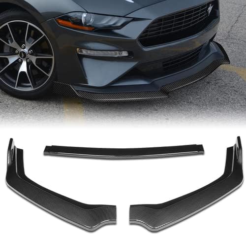 3 Pieces GT-Style Front Bumper Lip Spoiler Splitter Side Body Kit Trim Protection Compatible with 2018-2023 Ford Mustang, 2019 2020 2021 2022 (Painted Carbon Style)