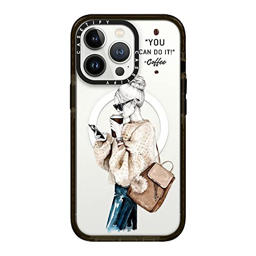 CASETiFY MagSafe �Ή� �C���p�N�g�P�[�X iPhone 13 Pro - Girl and coffee - �N���A �u���b�N