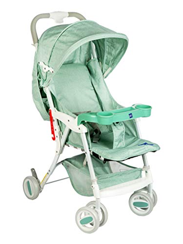 Image of Mee Mee Easy to Push Baby Stroller Pram with Quick One Hand Folding | Comfortable Seating | Fully Rotating Wheels | Feeding Tray for New Born Baby /Kids (Green)
