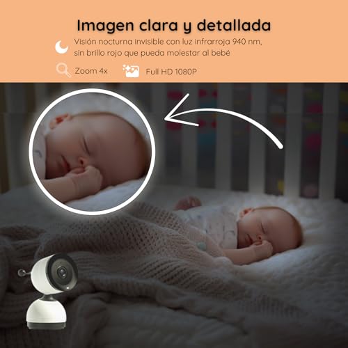 Cámara Vigilancia Bebé Full HD 1080P PTZ, Vigilabebés con Pantalla IPS de 5”, Audio 2 Vías, Detección de Llanto y Movimiento, Visión Nocturna, VOX, Modo Wi-Fi Apagado,Wi-Fi Remoto, Largo Alcance 500m - imagen 6