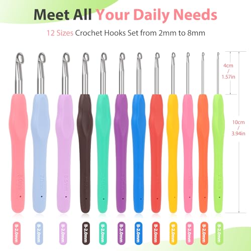 Image of Coopay Crochet Hooks Set with Case,12 Sizes Crochet Hook Kit for Arthritic Hands 2mm(B)-8mm(L), Ergonomic Soft Grip Crochet Needles Set for Beginner Adults-Ideal Gifts