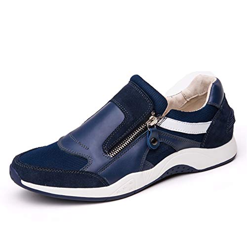 LittleBeauty Herren-Sneaker Sportschuhe Skate Sneakers for Männer Reißverschlüsse Zwei Seiten Atmungsaktives Mesh Obermaterial Laufen im Freien Flache Schuhe Rutschfestes Echtes Leder Schuhe Cover