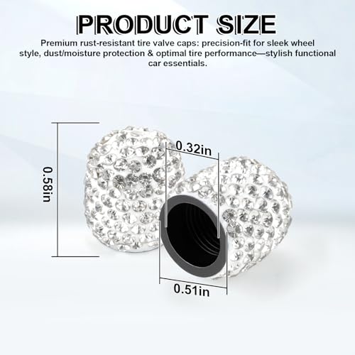 Image of JUSTTOP 4 Pack Handmade Crystal Rhinestone Tire Valve Stem Caps, Wheel Tire Valve, Attractive Dustproof Bling Car Accessories, Universal for Cars, Trucks and Motorcycles-White
