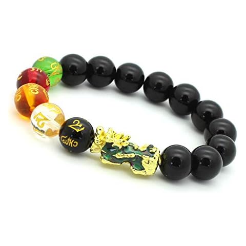 Homelavie Feng Shui Bead Bracelet 10mm Natural Stone Mantra Bead Color Changed Pixiu/Pi Yao Bracelet Attract Wealth and Good Luck (12) Cover