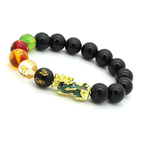Feng Shui Bead Bracelet 10mm Natural Stone Mantra Bead Color Changed Pixiu/Pi Yao Bracelet Attract Wealth and Good Luck