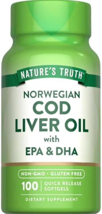 Nature's Truth Suplemento dietético de aceite de hígado de bacalao noruego - 100 cápsulas blandas