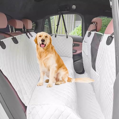 PJDDP 4 in 1 Full Coverage Dog Floor Car Hammock,100% Waterproof Dog Car Seat Covers for Back Seat with Mesh Window for Sedans,Backseat Bench Protector for Cars, Suvs and Trucks,Beige