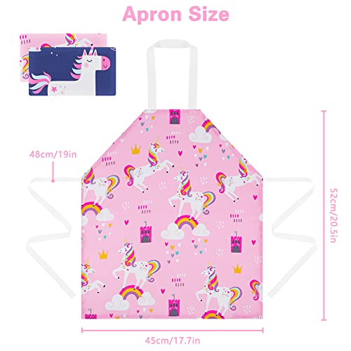 HOTUT 2 Pcs Kids Aprons, Cartoon Style Adjustable Child Chef Aprons, Unicorn Print Children's Apron for Kids Toddler Painting Baking Artist (Pink+Blue)