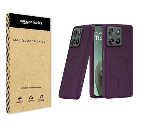 Image of amazon basics Back Cover for Motorola G67 Power 5G Soft Matte Silicone Mag-Safe Design (Mag-Safe Not Support) Camera Protection | Slim Fit Bumper Cover (Purple)