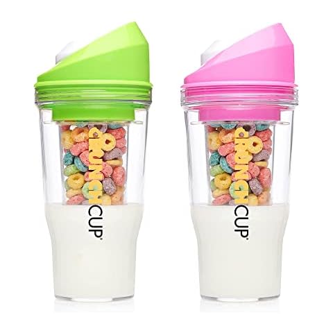 CRUNCHCUP Bundle & Save 15% on Two Portable Cereal Tumblers - No Spoon, No Bowl, It's Cereal on the Go [Green & Pink] Cover