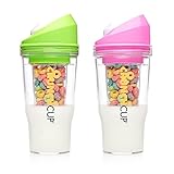 CRUNCHCUP Bundle & Save 15% on Two Portable Cereal Tumblers - No Spoon, No Bowl, It's Cereal on the Go [Green & Pink]