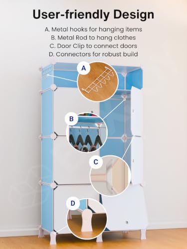 Image of BOXJOY Plastic Kids Wardrobe with 6 Doors, Sticker Sheet & 5 Hook Holder