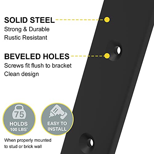 6-Pack Heavy Duty 10-Inch Black Shelf Brackets, L Shelf Bracket 10 Inch for Floating Shelves, 1/5-Inch Thick by WEKIS - Image 8