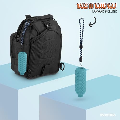 Image of Sensory Roller Fidget with Clicker, Tactile Spikes for Anxiety, Stress Relief, Pain Stimulation, Autism & Over Stimulation with Lanyard (Blue)