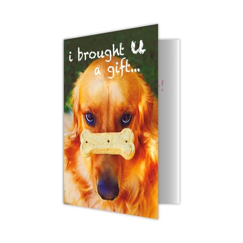 Dog Speak Pet Sitter Thank You Card – “I Brought U a Gift...” – Funny Greeting Card from Dog – Appreciation Card with Envelope, 4.75" x 6.75"