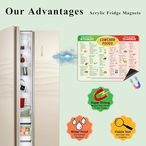 Low Carb Food Guide Fridge Magnets Low Carb Food Cheat Chart, Beginner’s Low Carb Diet Quick Guide with Meal Plan Refrigerator Magnets,Healthy Food List, Diabetic-Friendly Reference Magnet,8x12in